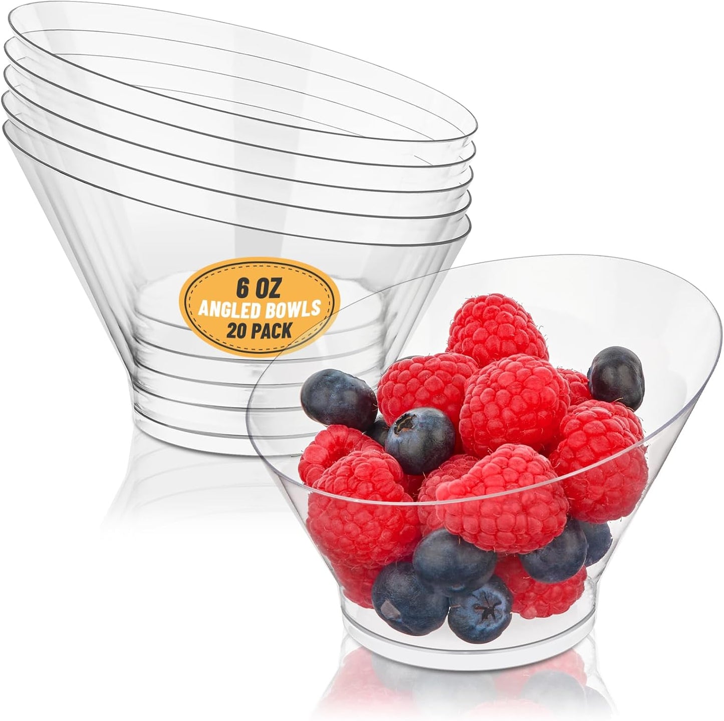 Qeirudu 20 Pack 6 oz Angled Plastic Bowls, Small Candy Bowls Disposable Serving Bowls for Ice Cream, Snack, Dessert, Appetizer, Fruit, Salad