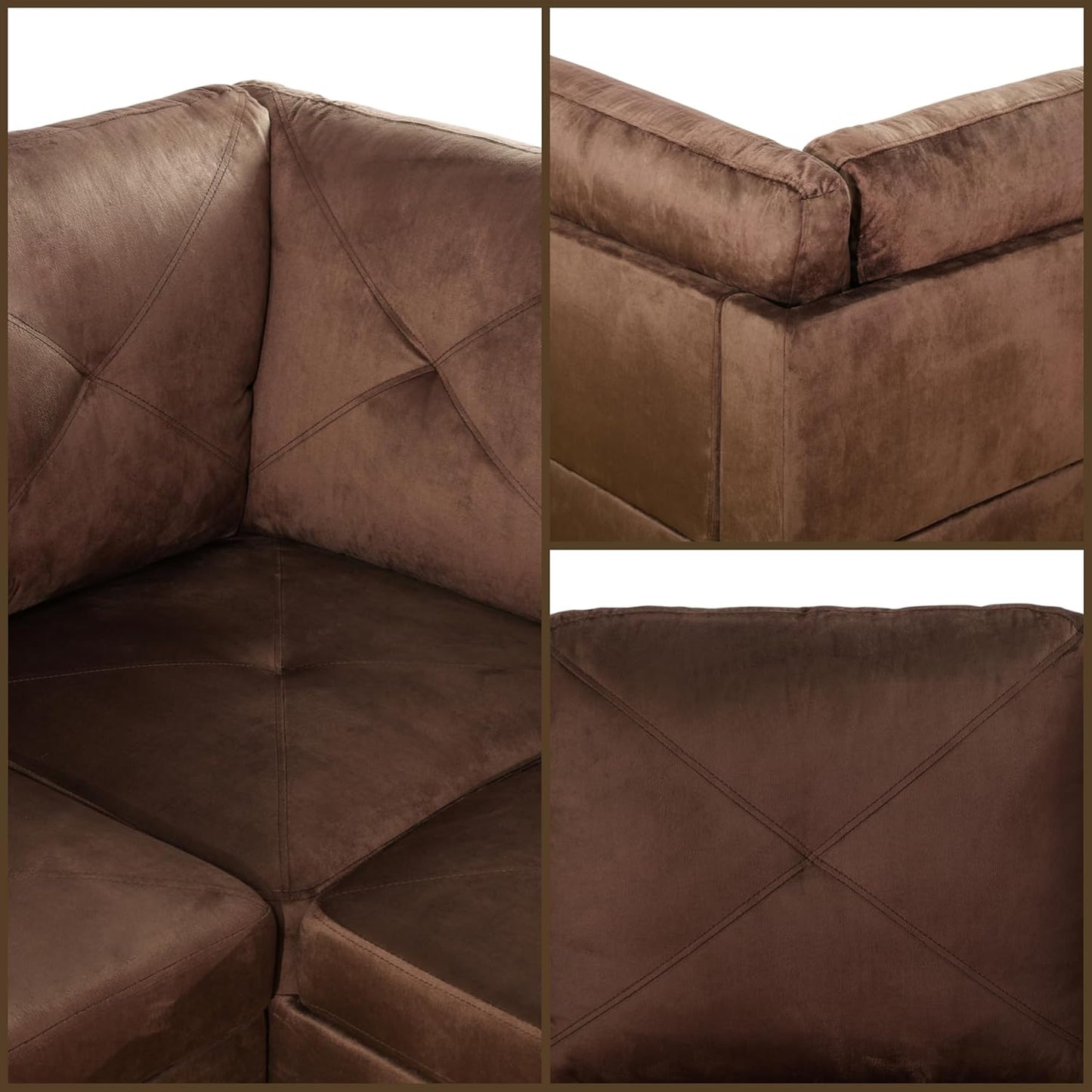 L Shaped Sectional Couches, Modern Modular Sectional Sofa Furniture for Living Room Bedroom, Comfy 4 Seat Couch with Ottoman Storage & Chaise, Brown
