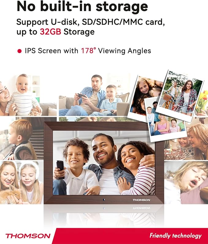 10.1" Digital Picture Frame with Remote Control, 1280 * 800 IPS Full View Ultra Clear Screen, Wooden Frame, Share Videos Photos Send Wishes Auto-Rotate Slideshow Non-WiFi
