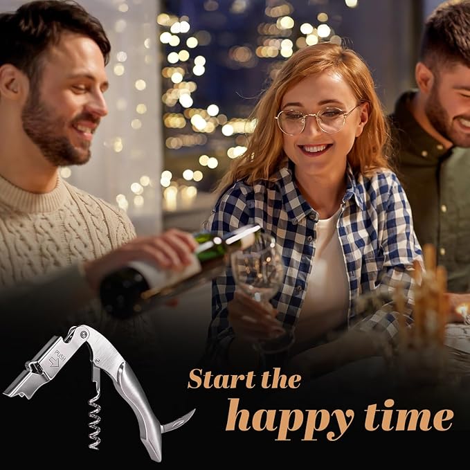 Wine Opener, Wine key, Corkscrew, Wine Bottle Opener w/Foil Cutter and Cap Remover for Servers, Bartenders, Waiters, Sommelier, Wine lover (Stainless steel, Standard)