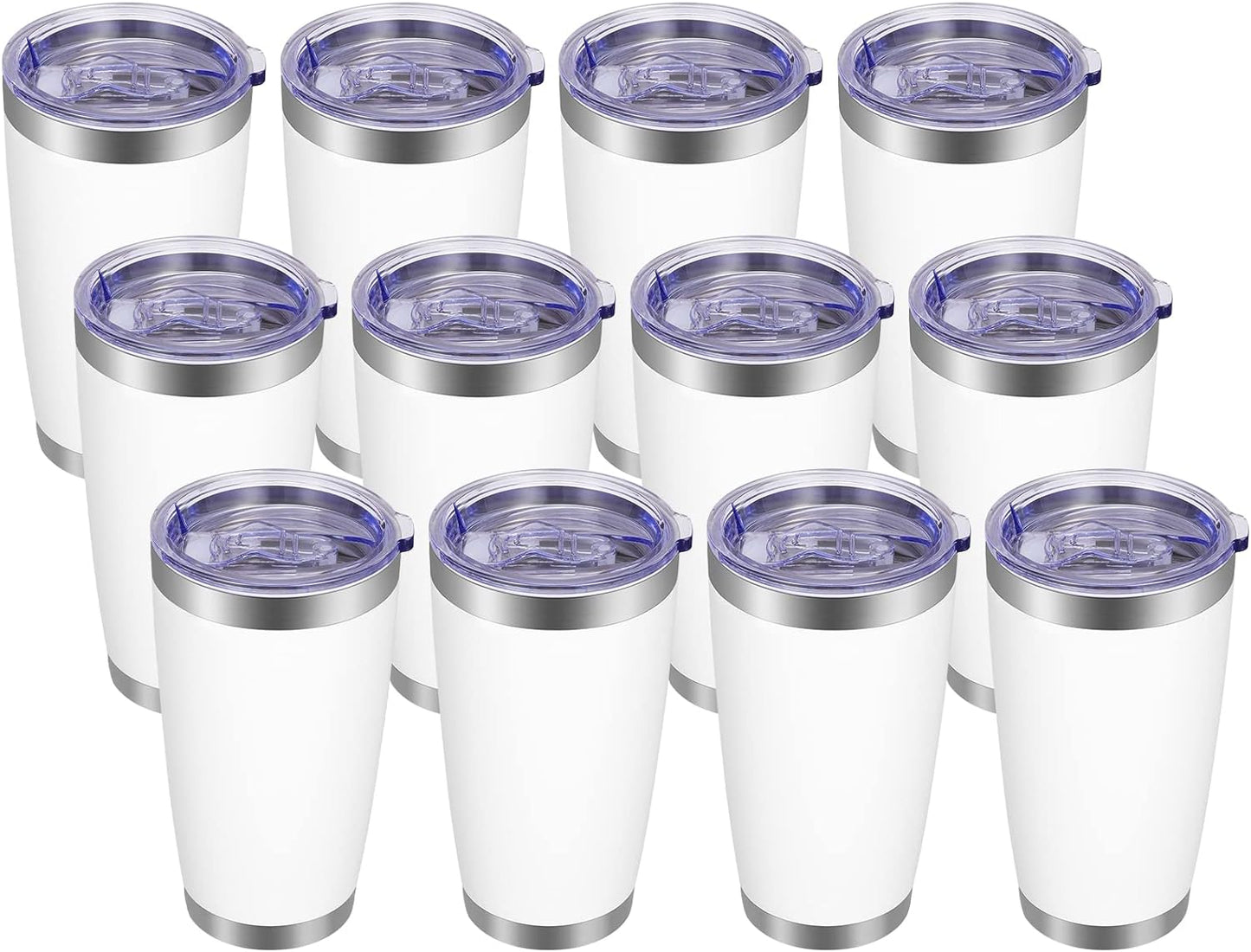 VEGOND 20oz Tumbler with Lid and Straw Stainless Steel Tumbler Cup Bulk Vacuum Insulated Double Wall Travel Coffee Mug Powder Coated Coffee Cup(White 12 Pack