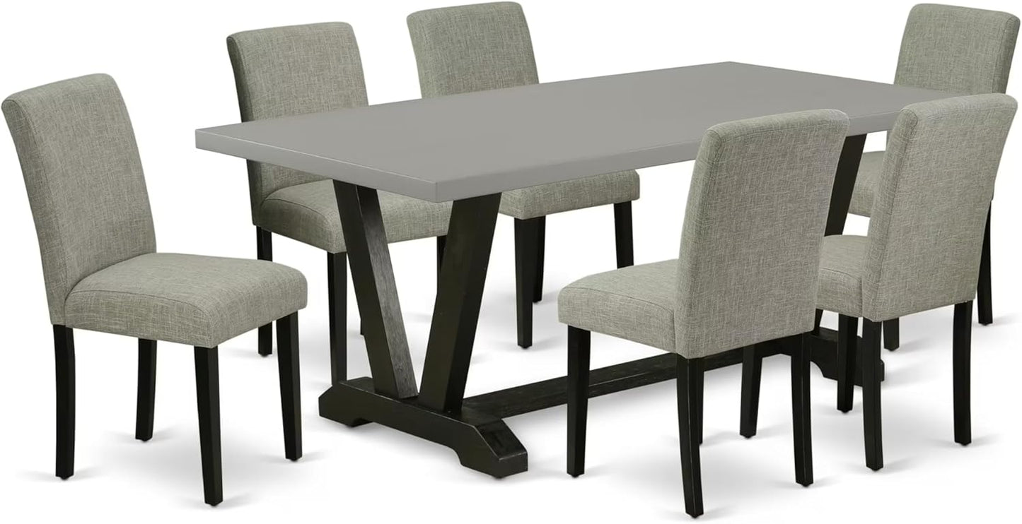East West Furniture V697AB106-7 7 Piece Dinette Set Consist of a Rectangle Dining Room Table with V-Legs and 6 Shitake Linen Fabric Parsons Dining Chairs, 40x72 Inch, Multi-Color