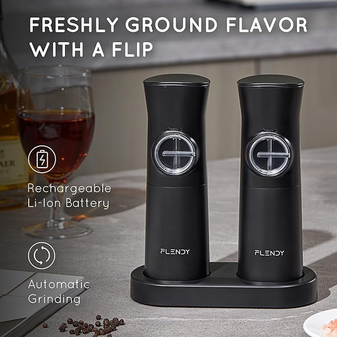 Gravity Electric Salt and Pepper Grinder Set Rechargeable, Automatic Salt and Pepper Grinder Set with USB C Charging Base, Gravity Salt and Pepper Shakers Set Electric