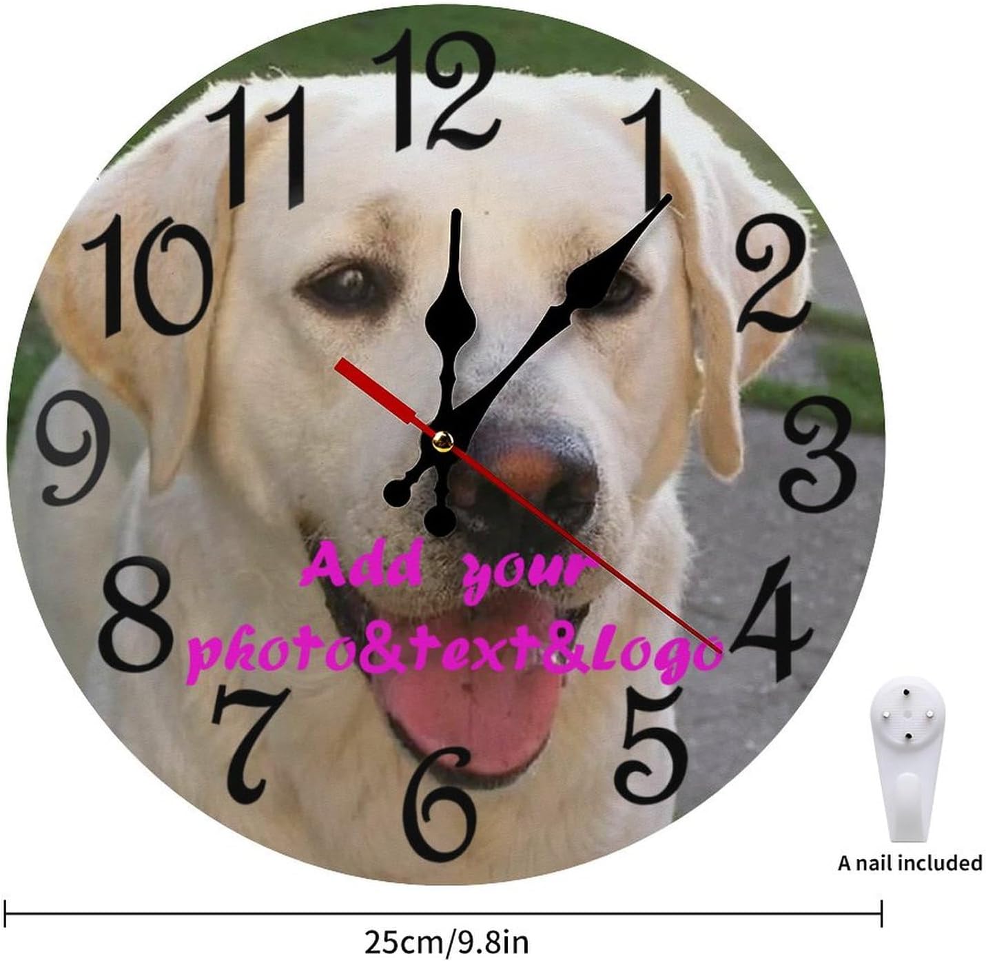 Custom Wall Clock,Personalized Wood Clock add Your Photo/Text,Customizable Silent Round Decoration for Kitchen Bathroom 23.6inch style2