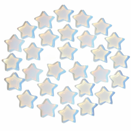 QINJIEJIE 20Pcs Opal Star Crystals Opalite Healing Stones Mini Crystal Cute Polished Pocket Stone Thumb Star Gemstones Set Bulk Wholesale Balancing Star Crystal Gift for Women Stocking Stuffers
