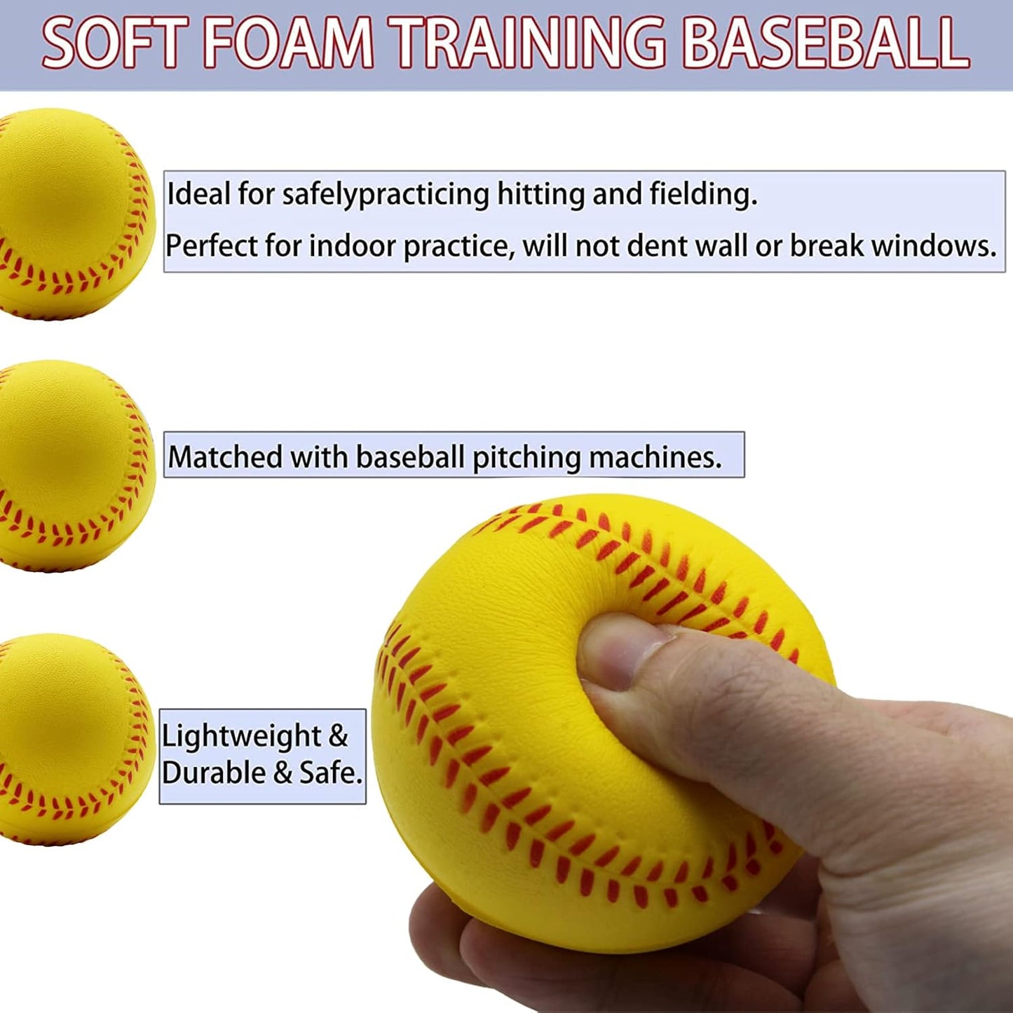 Magicorange Baseball,Foam Baseballs Training Baseballs Unmarked Practice Baseball for Hitting, Soft Toss, Batting, Fielding, Pitching
