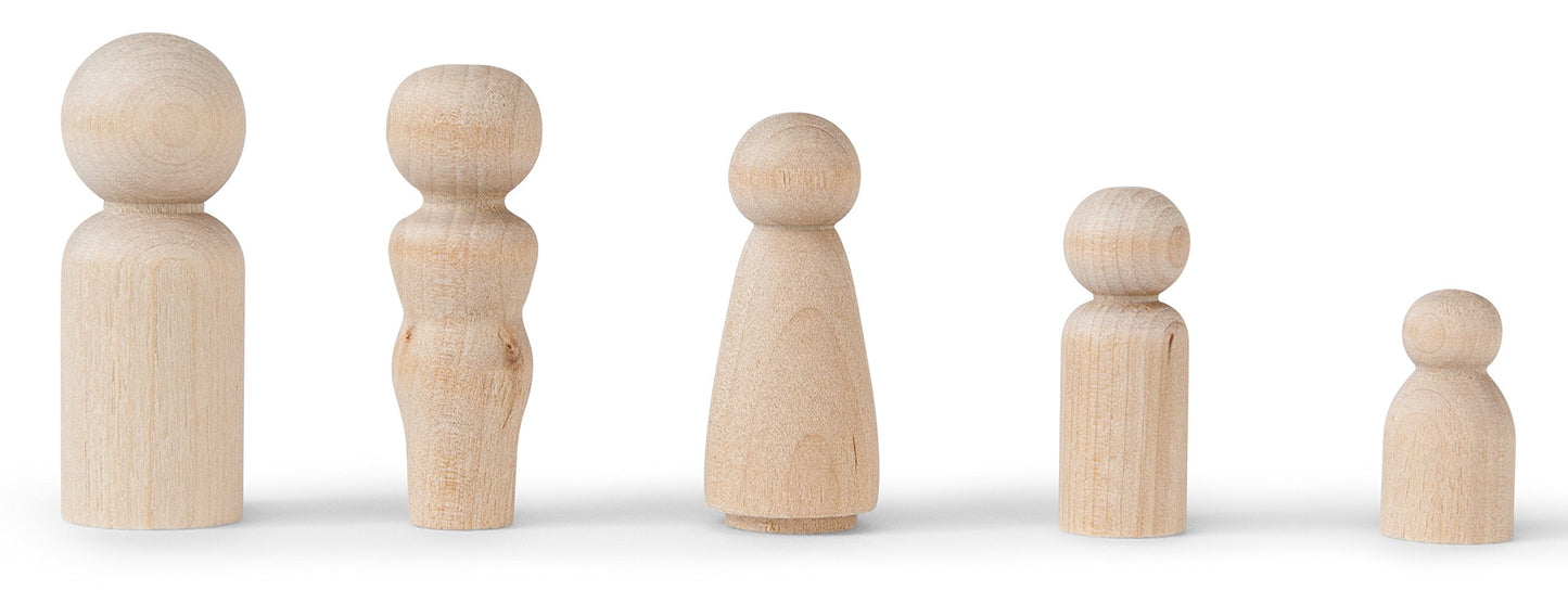 Koalabu Natural Unfinished Wooden Peg Doll Bodies, Quality People Shapes, Great for Arts and Crafts, Birch and Maple Wood Turnings, Artist Set of 40 in 5 Different Shapes and Sizes