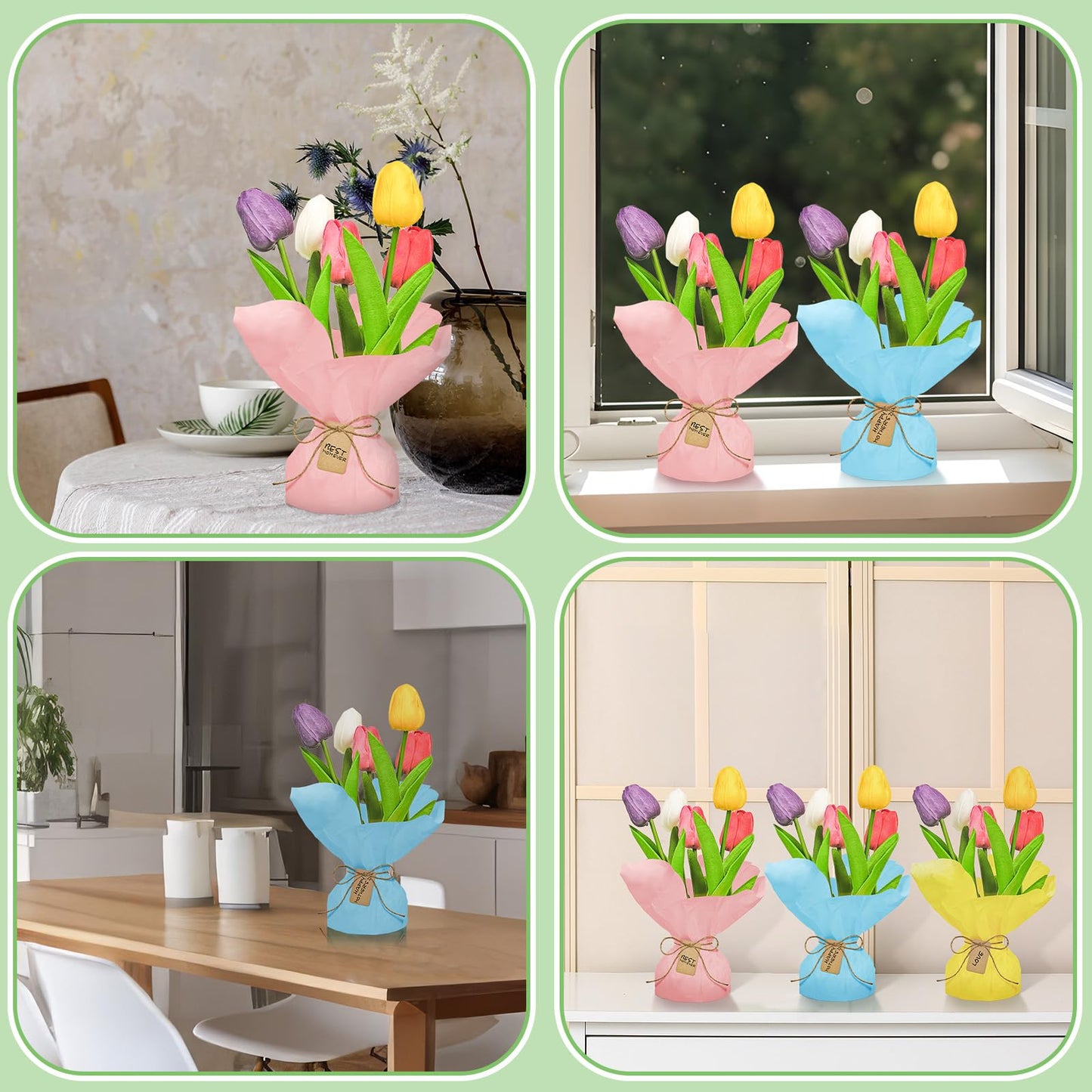 Cinrobiye 6 Set End of School Year Tulip DIY Bouquet Kit Last Day of School Teacher Appreciation Gift Artificial Flower Craft Set with Wrapping Paper Cards Spring Table Centerpieces Decor