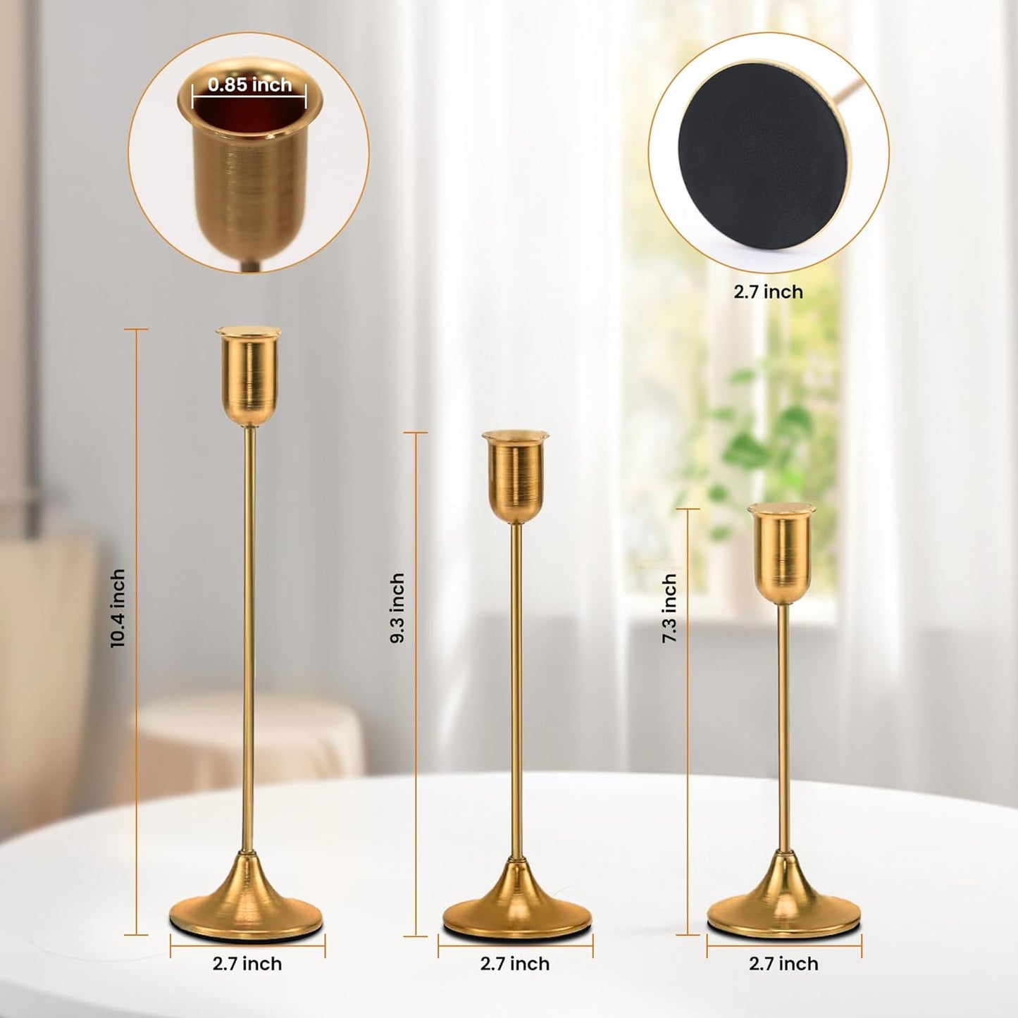 6 Pcs Brass Gold Candle Holders Set, Candelabra Tall Candle Stand, Metal Taper Candlestick Holders for Dining, Table Centerpieces & Vintage Home Decor– Housewarming Gift, Mantel Decor