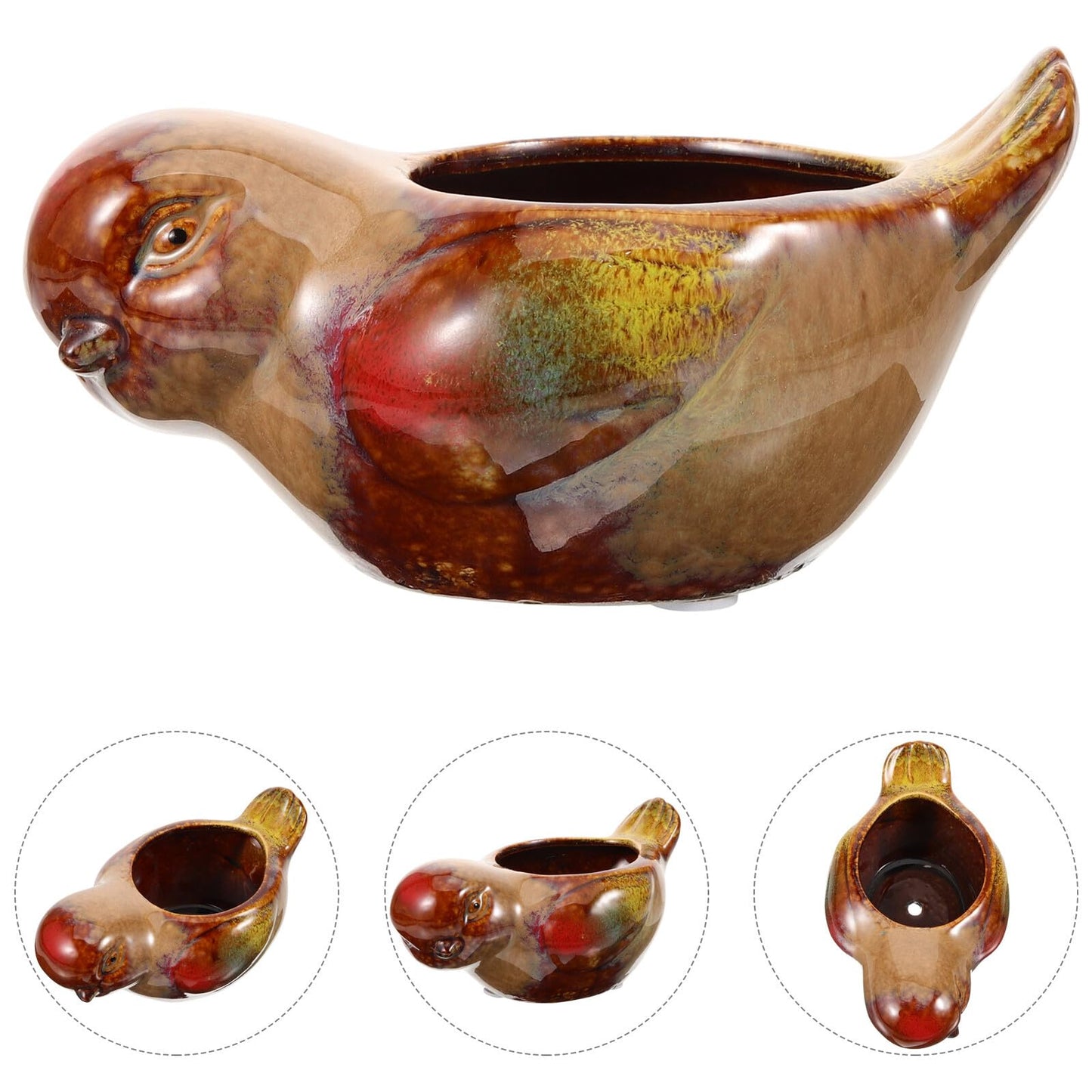 KALLORY Ceramic Succulent Planter Bird Shape Flower Pot Small Indoor Outdoor Plant Pot Balcony Railing Decorative Ceramic Pottery for Succulent Plants