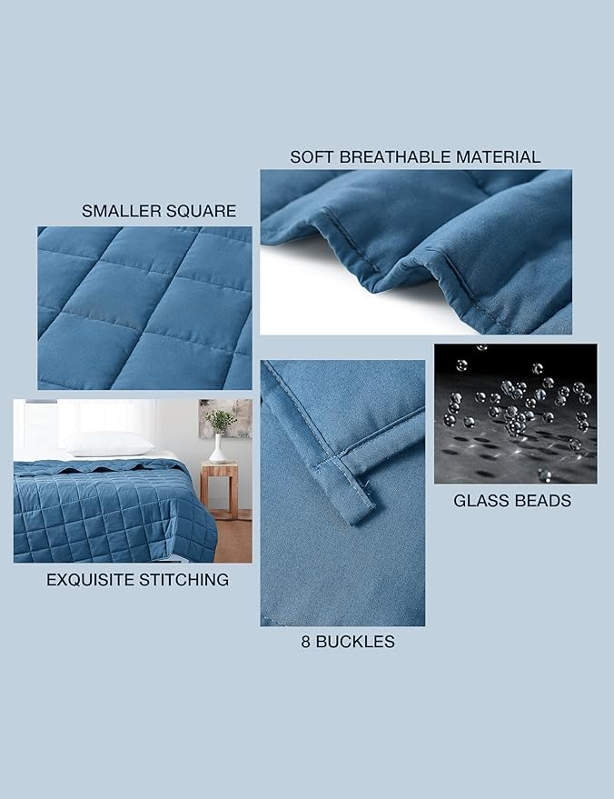 BB BLINBLIN Cooling Weighted Blanket Heavy Blanket,Premium Soft and Comfortable Material and Glass Beads (Blue, 80''x87'' 25lbs), Two Persons(110~190lb) Sharing Use on Queen/King Bed