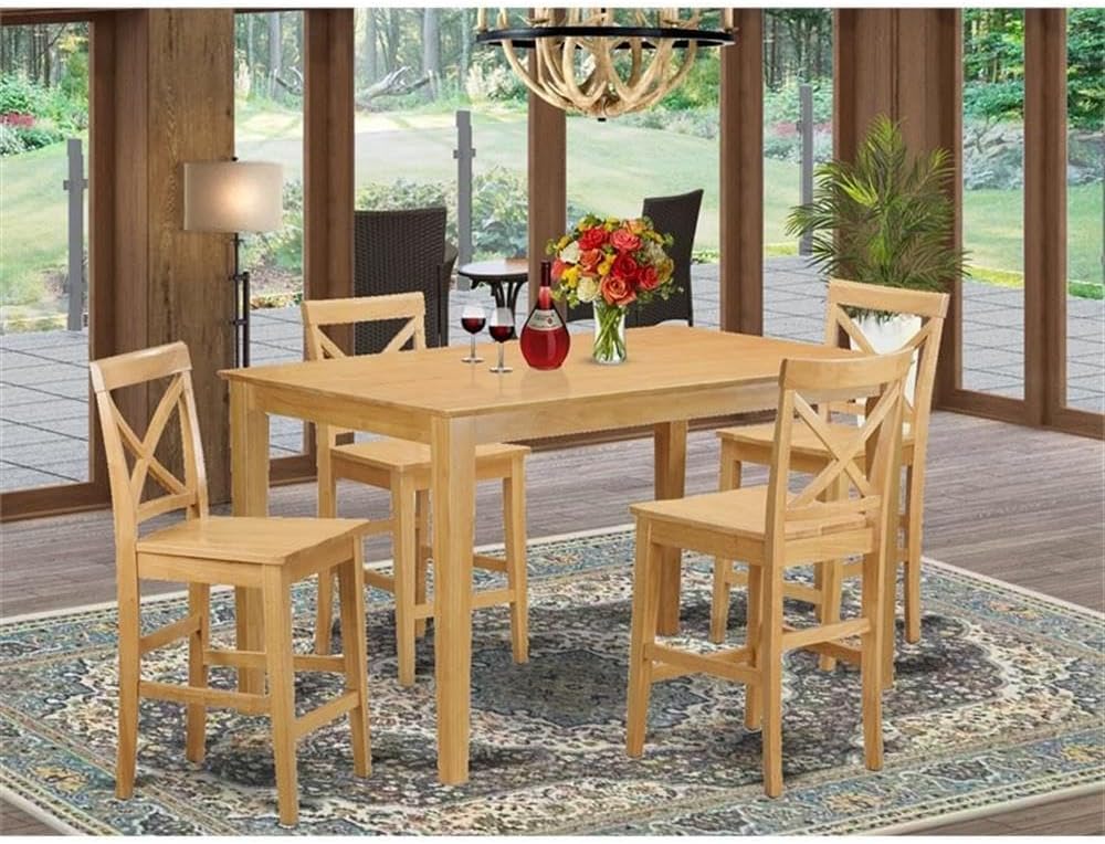 East West Furniture CAPU5H-OAK-W 5 Piece Counter Height Pub Set Includes a Rectangle Dining Table and 4 Dining Room Chairs, 36x60 Inch, Oak