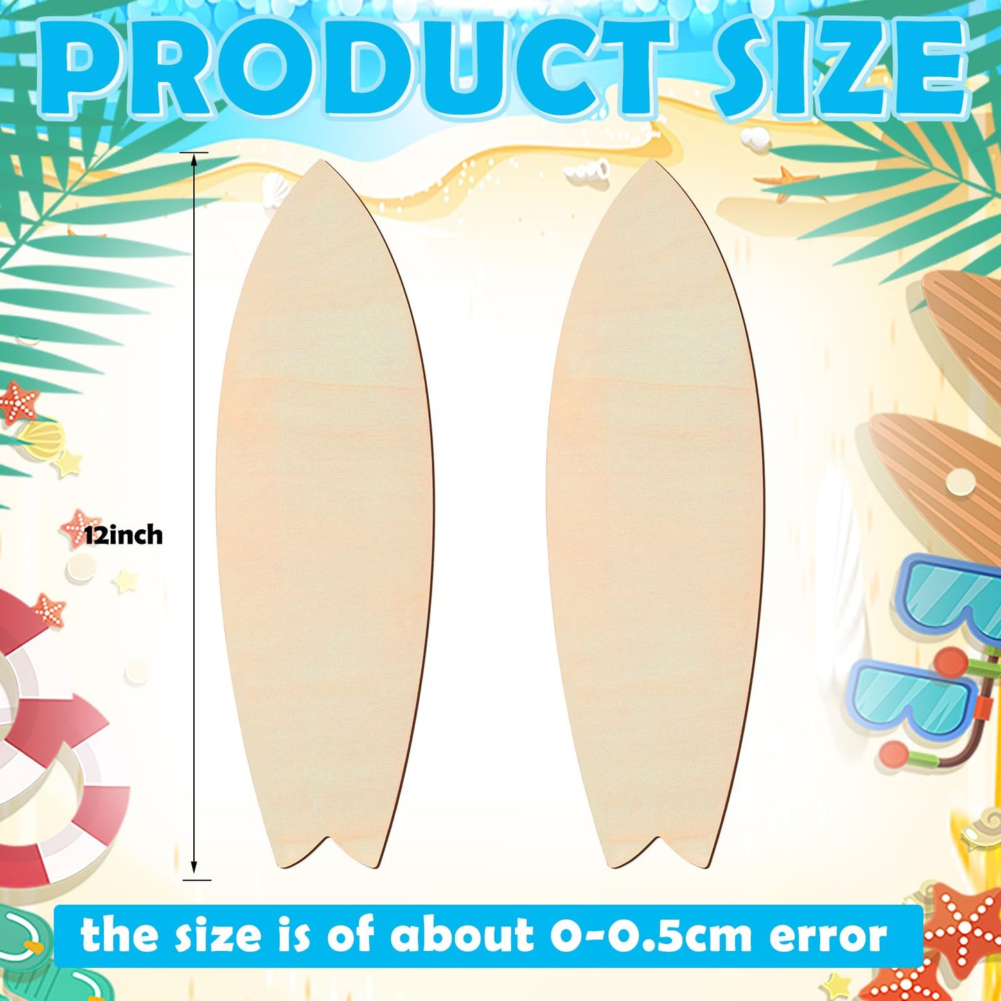 Anglechic 12 Pcs 12 Inch Unfinished Wood Surfboard Cutout for Crafts Nautical Blank Wooden Crafts Summer Beach DIY Wall Decor for Art Creation Graffiti Painting Home Hanging Decor Hawaii Luau Party