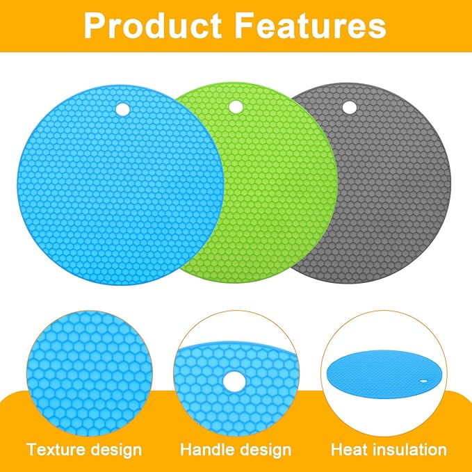 uxcell 3pcs Silicone Jar Opener Pads, 17.5cm/7" Texture Can Opener Multipurpose Round Bottle Lid Opener Non-Slip Coasters for Weak Hands Seniors Children, Green, Blue, Gray