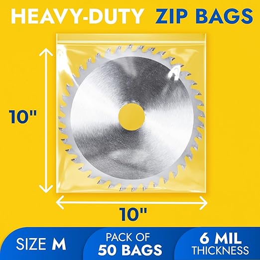 10" x 10" Medium Zip Seal Lock Bags, 6 Mil (Pack of 50) – Heavy-Duty Reclosable Plastic Bags – Clear, Resealable, Waterproof – For Storing and Organizing Clothes, Jewelry, and Travel Items
