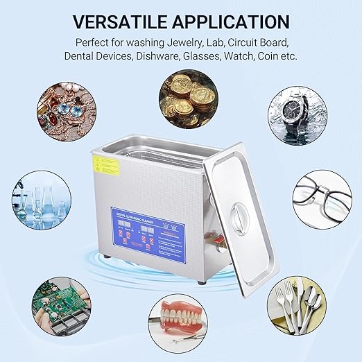Industrial Heated Ultrasonic Cleaner 6.5L 180W 40kHz，Digital Timer & Temperature Control 0-80°C，Stainless Steel Tank for Tools, Electronics, Jewelry, and Precision Parts