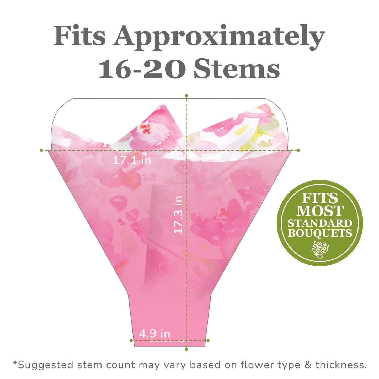 the florist Supply Magnolia Sleeves 20 Pack 17.3 x 17.1 x 4.9 Inch Waterproof Flower Bouquet Sleeves, Flower Bouquet Bags, Plastic Floral Sleeves, Gift-Ready for Wedding, Birthday - Pink