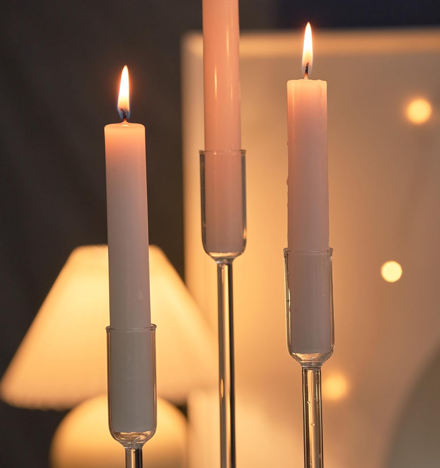 Willceka Candle Holder, Glass Taper Candle Tall Candlestick Holder, 3 Different Heights, for Table Centerpiece, Wedding, Party, Clear, 12pcs