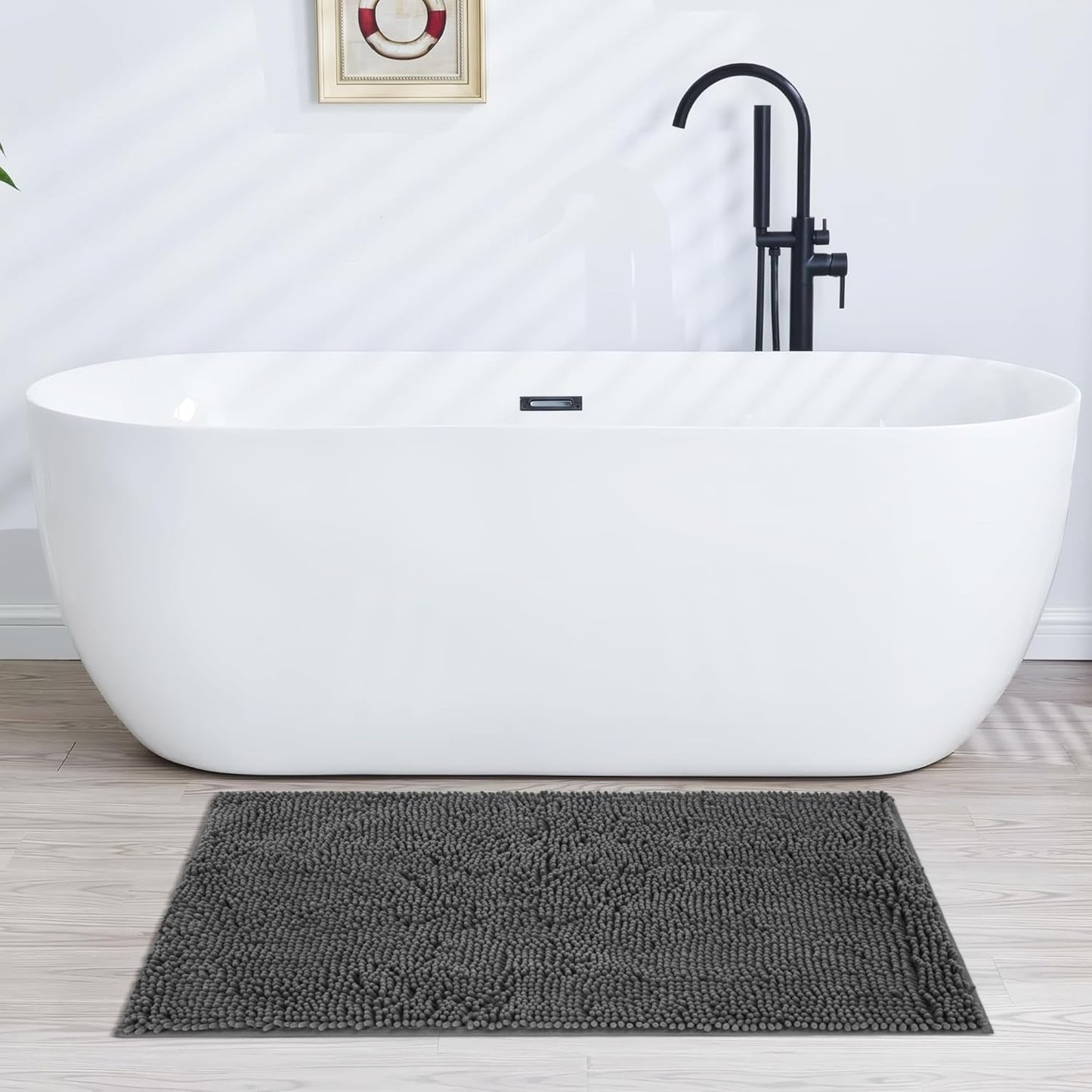 Bathroom Rugs 60"x30", Ultra-Soft Bath Rugs Quick Dry, Non Slip Absorbent Chenille Bath Mats for Bathroom Floor, Tub, Shower, Toilet, Machine Washable, Grey