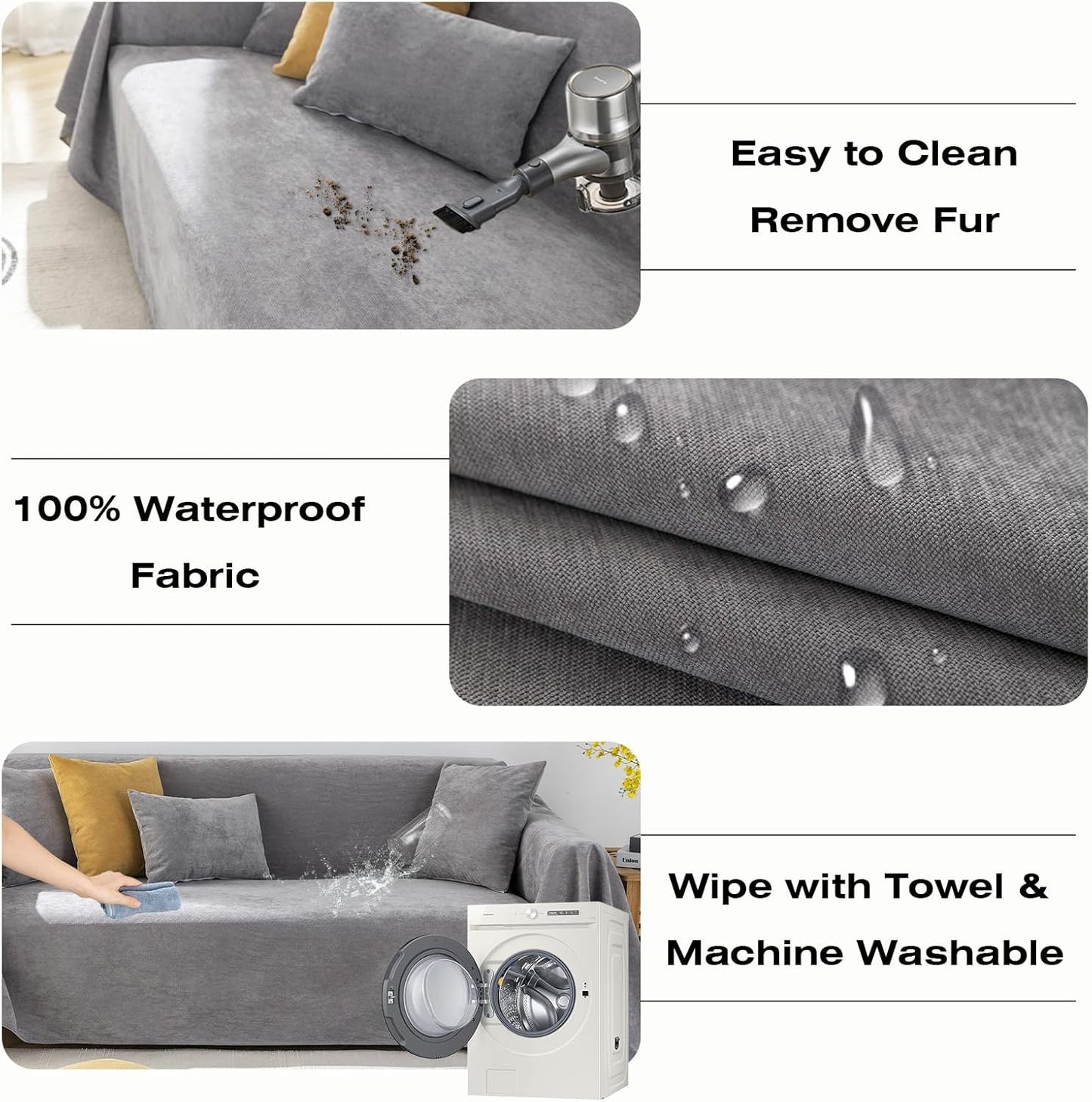 STACYPIK Waterproof Gray Sofa Cover Non-Slip Couch Cover for Dogs, Anti-Cat Scratch Loveseat Covers for 2 Cushion Couch, Pet Couch Protector Sofa Slipcover, Modern Outdoor Furniture Protector-71X90IIN