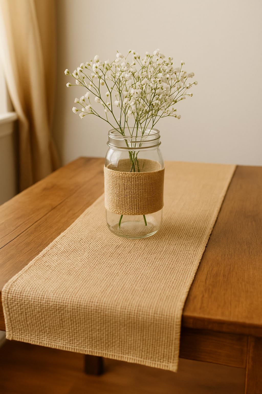 LWR CRAFTS Natural Burlap Ribbon 6 Inch x 32 Feet - Jute Fabric Webbing for Rustic Wedding Decorations, Table Runners, Chair Sashes, DIY Crafts & Christmas Wreath
