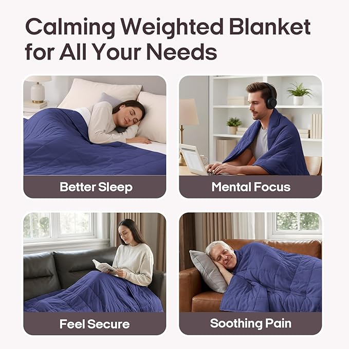 ZonLi Weighted Blanket for Adults (48"x72", 15lbs, Dusk Blue) Twin Size High Breathability Cooling Heavy Blanket, Soft Material with Premium Glass Beads, All-Season, Easy Care