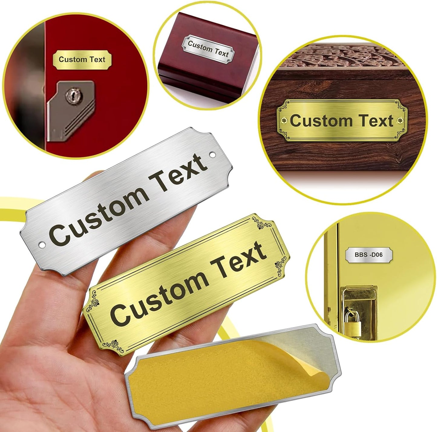 Stainless Steel Personalized Name Plate - Custom Plaque, Name Tag, Badge, Label, Sign - Metal Nameplates for Trophy, Award, Memorial, Graduation Plaque (Adhesive)