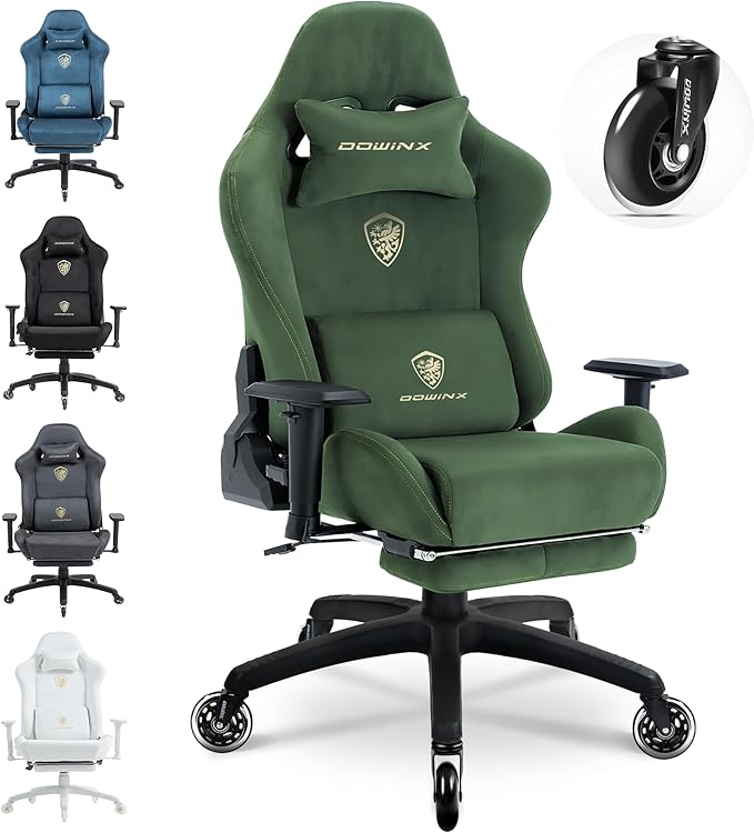 Dowinx Big and Tall Gaming Chair with Suede Fabric Breathable, Game Chairs for Adults with Oversized Thick Seat for 440lbs, Ergonomic Gamer Chair for Streaming & Long Gaming Sessions, Green
