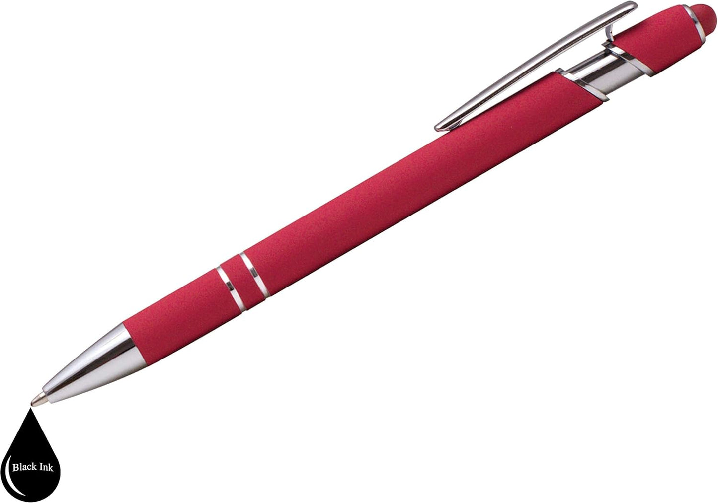 ExpressDesigns™ - Premium Custom Pens with Stylus | Burst of Color | Personalized Soft-Touch Metal Printed Name Pens w/Black Ink - Imprinted w/Logo or Message - 12 pcs/pack (Red)