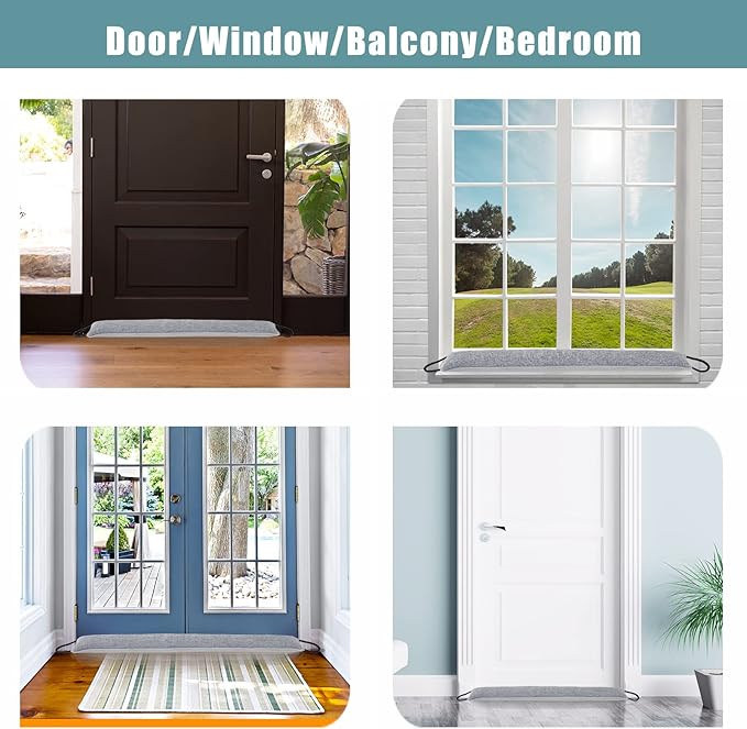 Marwood Under Door Draft Stopper 32 inch Wind Stopper for Door & Window, Weighted French Air Draft Stopper Front Door Snake Noise Blocker for Bottom of Door with Hanging Loops - Grey