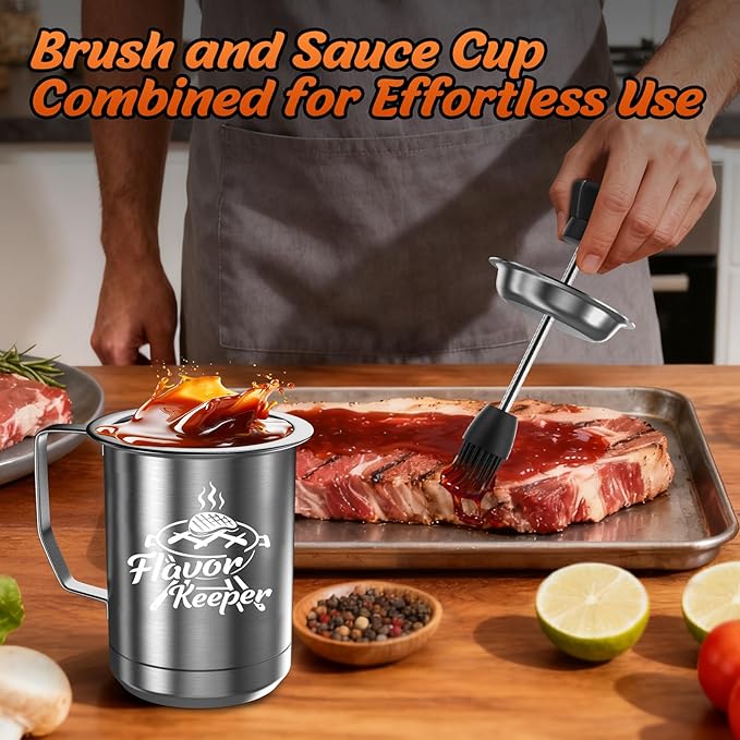 Stocking Stuffers for Men Women BBQ Sauce Pot and Basting Brush Set, White Elephant Gifts for Adults Kitchen Gadgets, Christmas Grilling Gift for Men, Cooking Grilling Accessories Gift for Dad Husband