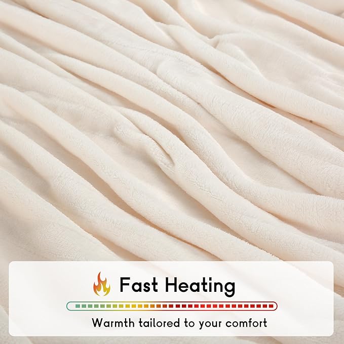 Heated Blanket Electric Blanket King Size 90''x100'' with 10 Heating Levels, 1-12 Hour Auto Shut Off, Machine Washable, Dual Controller Soft Warming Blanket for Couch, Bed, Office - White