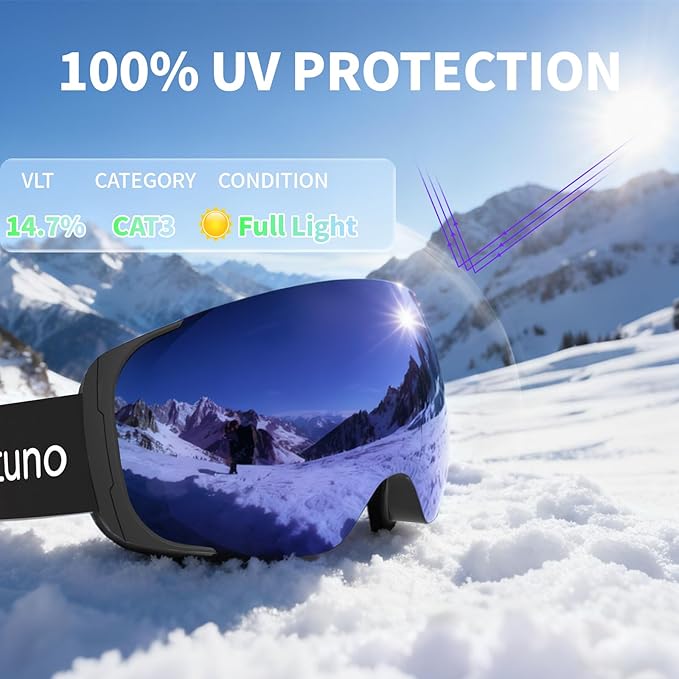 Ski Goggles for Men Women Adult & Youth, OTG Snowboard Goggles Anti Fog, Snow Goggles UV Protection Wide Vision