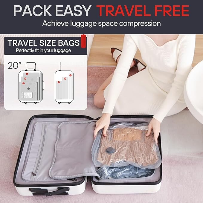 9 Pack Travel Vacuum Storage Bags with Hand Pump,Carry-on Size Compression Packing Bags