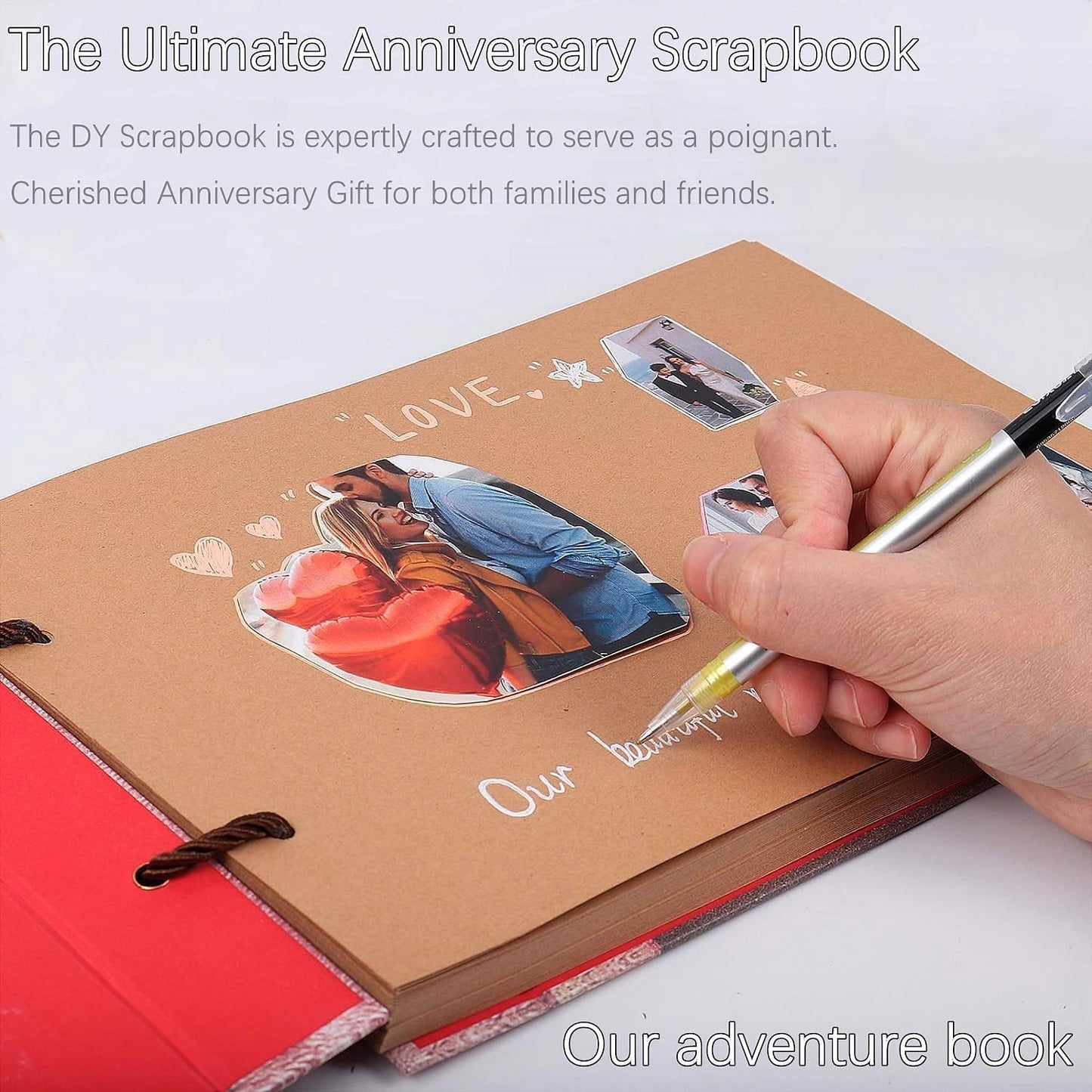 Adventure Book Handcrafted 11.92 x 7.62" Leather-Bound Scrapbook with 80 Pages, Embossed Lettering, Inspired by 'Up', Ideal for Photos, Weddings&Travel Memories Gift Box Included