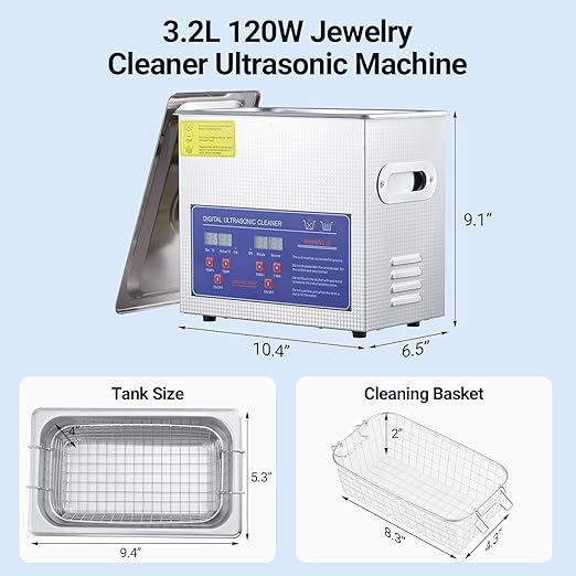 Industrial Heated Ultrasonic Cleaner & Sterilizer - 3.2L/0.85Gal 120W 40kHz with Timer for Medical, Automotive, Jewelry Tools | Dental Equipment, Carburetors, Auto Parts