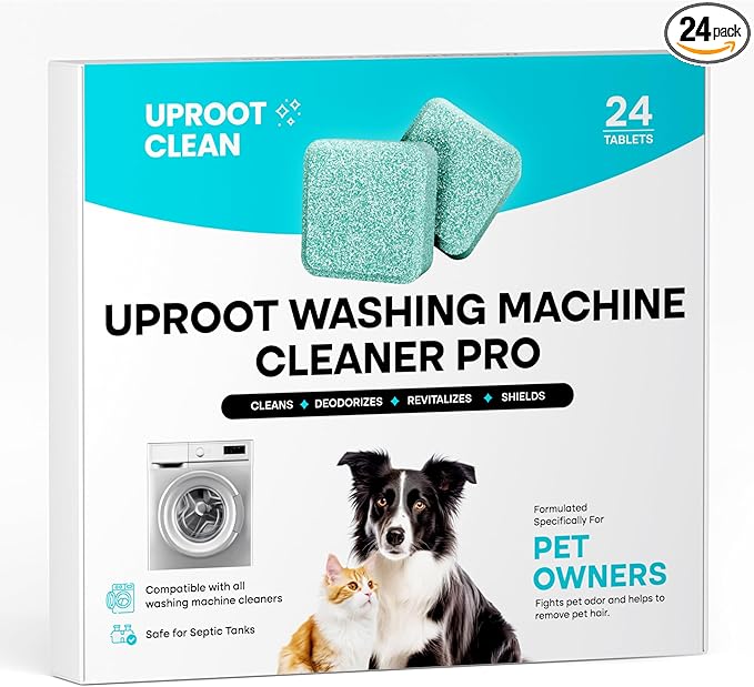 Uproot Clean Washing Machine Cleaner Tablets - 24 Pack for a 12 Month Supply. Formulated for Pet Owners. Compatible with HE, Top & Front Load. Easily Removes Residue, Grime, and Odors. Septic Safe.