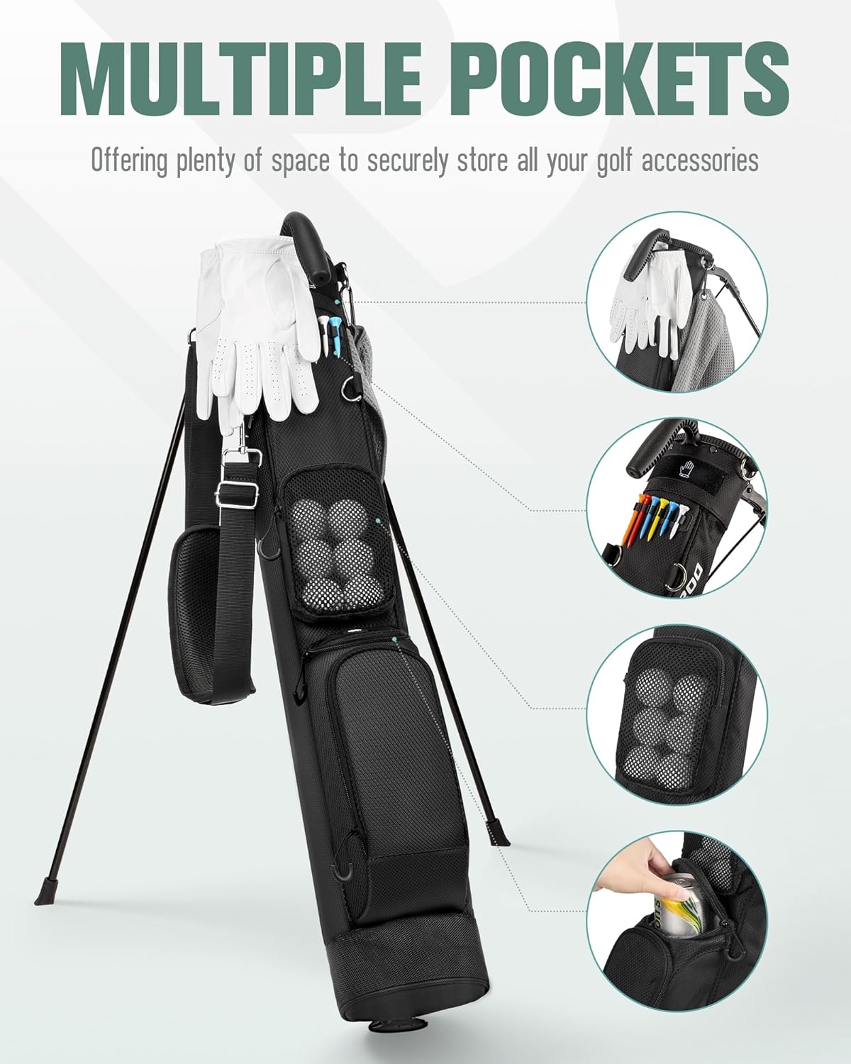 Golf Stand Bag, Lightweight Par 3 Golf Bag Holds Up to 7 Clubs with Two Way Dividers Cooler Pocket Shoulder Strap and Multiple Storage Pockets for Men and Women