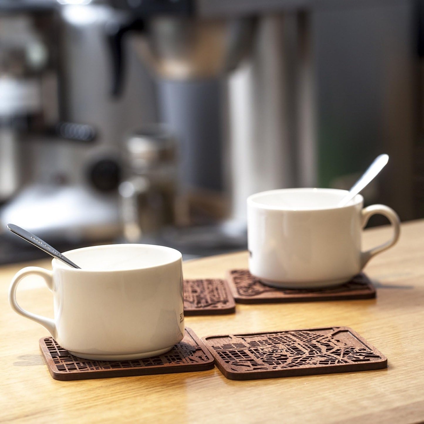 Bremen Map Coaster by O3 Design Studio, Set Of 4, Sapele Wooden Coaster With City Map, Handmade