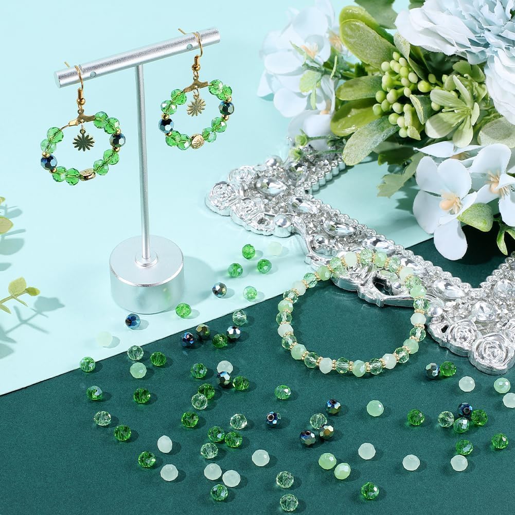CrzBeadss 780Pcs Briolette Glass Beads for Jewelry Making, 3/4/6/8/10mm Faceted Crystal Loose Beads Bulk for Bracelets, Earrings, Wind Chimes, Suncatcher, Curtains, Peacock Green AB Color