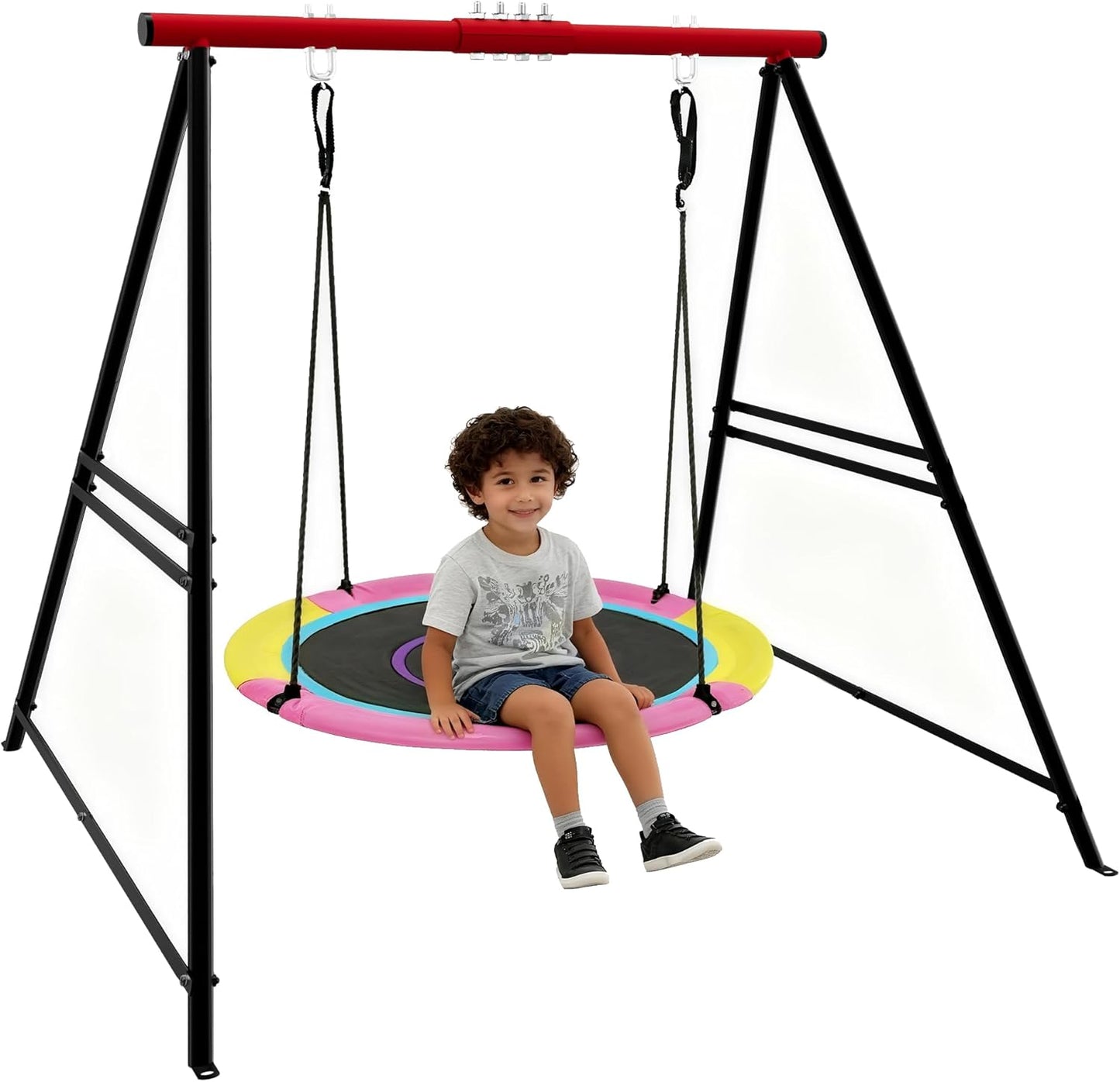Porch Swing Stand Frame for Both Kids and Adults,440Lbs Heavy-Duty Metal A-Frame for Swing Sets for Backyard (Frame Only) (Red)