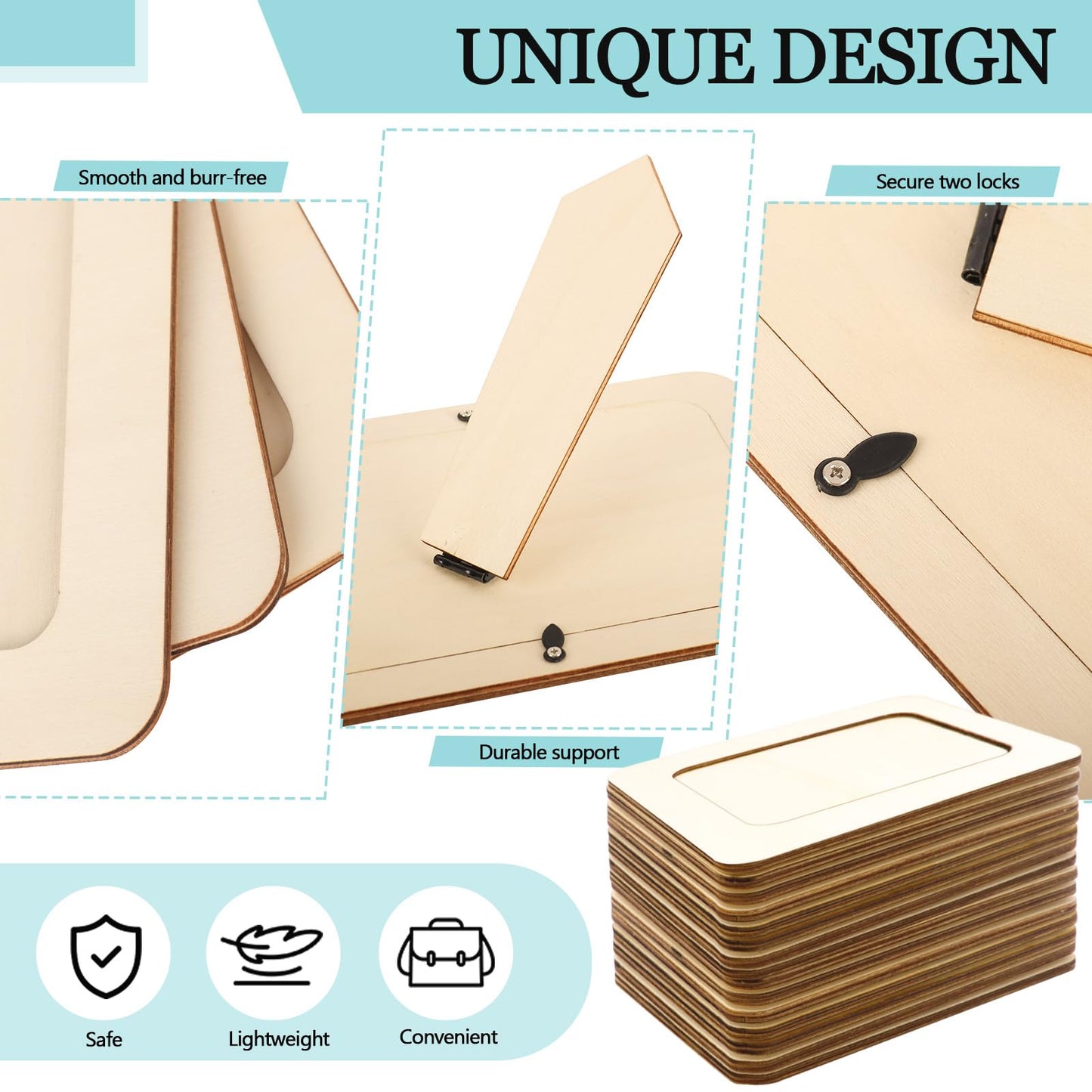 RYKOMO 12 Pieces DIY Wooden Picture Frames, Unfinished Solid Wood Photo Picture Frames for 4 x 6 in Photos, Standing Wooden Picture Frame for Valentine's Day Gift, Father's Day, Mother's Day DIY Crafts