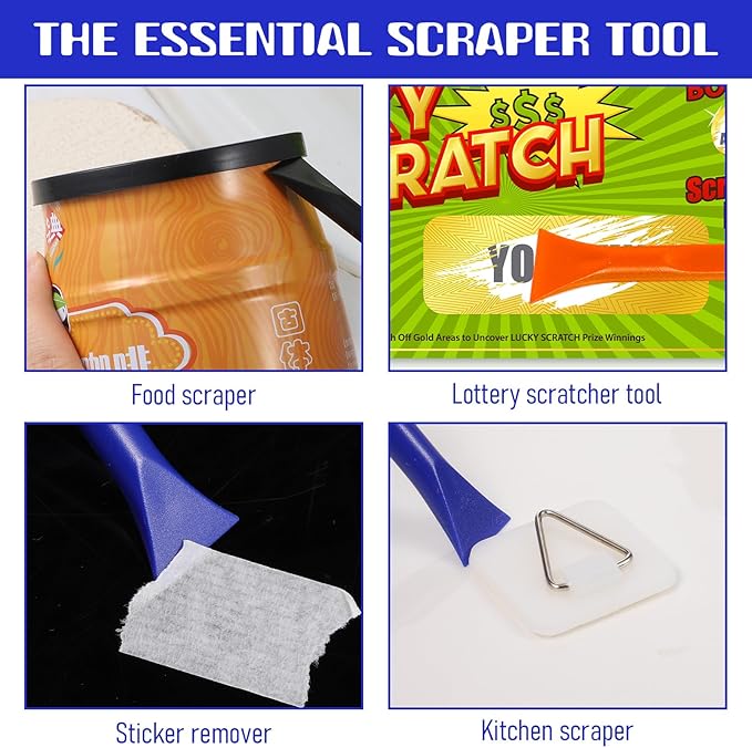 12 PCS Plastic Scraper Non Scratch Scrapers Cleaning Tool Multi-Purpose Label Scraper Remover Pen for Paint, Stickers, Labels, Tight Spaces, Crevices (Black, Blue, Orange)
