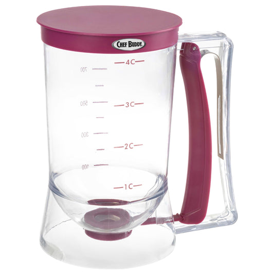Pancake Batter Dispenser - 4-Cup Batter Dispenser with Squeeze Handle for Pancakes, Waffles, Muffins, and Crepes - Baking Tools (Purple)