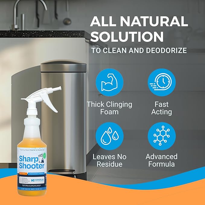 KINZUA ENVIRONMENTAL Sharpshooter, Heavy-Duty Trash Can Odor Eliminator & Degreaser, Garbage Surface Cleaner and Deodorizer Foam, Professional-Grade, Fresh Citrus Scent, 32 oz, Pack of 2