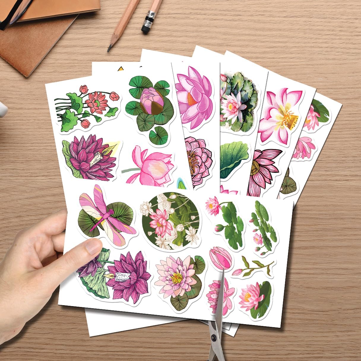 Lotus Flower Vinyl Stickers 50pcs Waterproof Aesthetic Decals for Laptop Water Bottle Scrapbooking Journaling Gifts Nature Lovers Students Pack Skateboard Wall Decoration Hard Bike