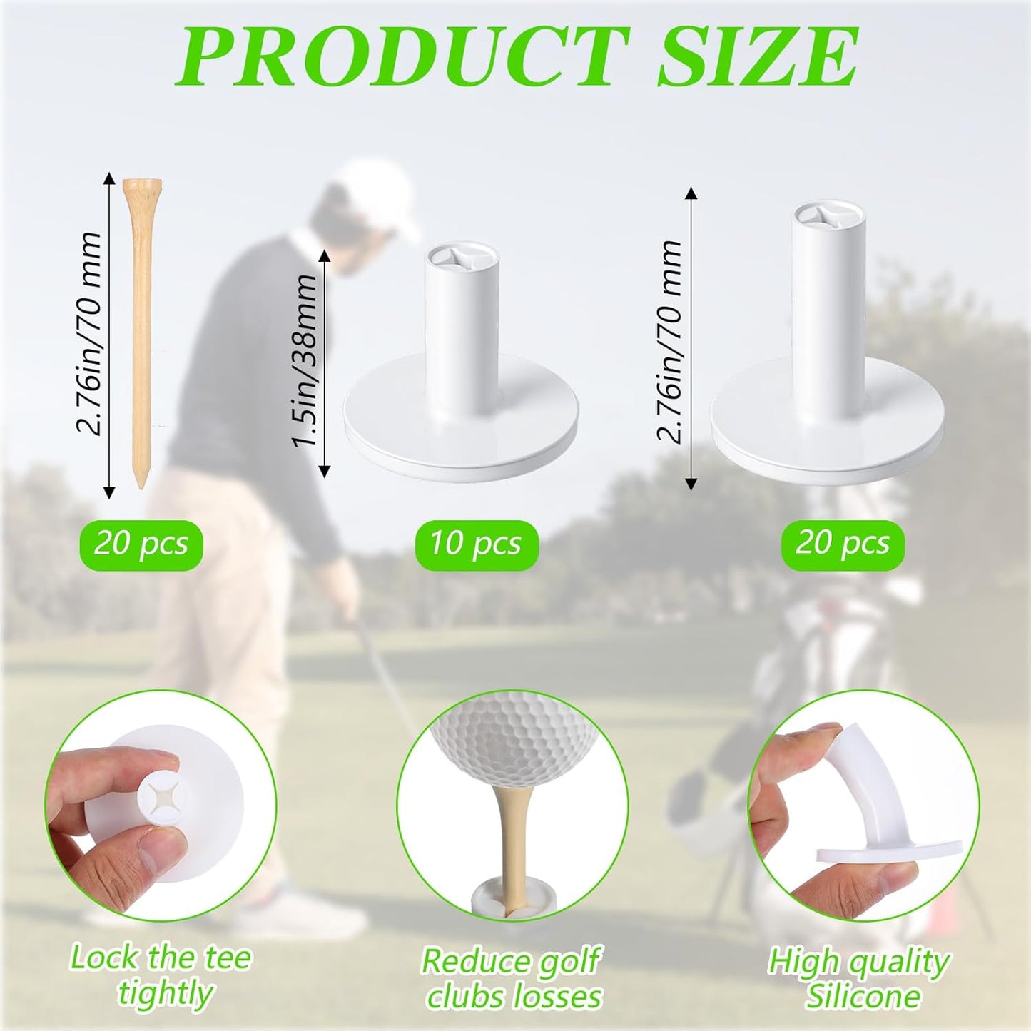40 Pcs Rubber Golf Tees for Mats, Golf Tee Holder for Driving Range & Simulator, Unbreakable Golf Mat Tee - Golf Accessories for Indoor & Outdoor Practice, 2 Sizes Rubber Tees & 2 Sizes Tees