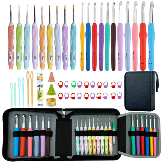 Mdoker 21 Sizes Crochet Hooks Set,Ergonomic Crochet Hook with Case for Arthritic Hands,Complete Crochet Set for Beginners & Crochet Lovers(0.8mm-10mm)
