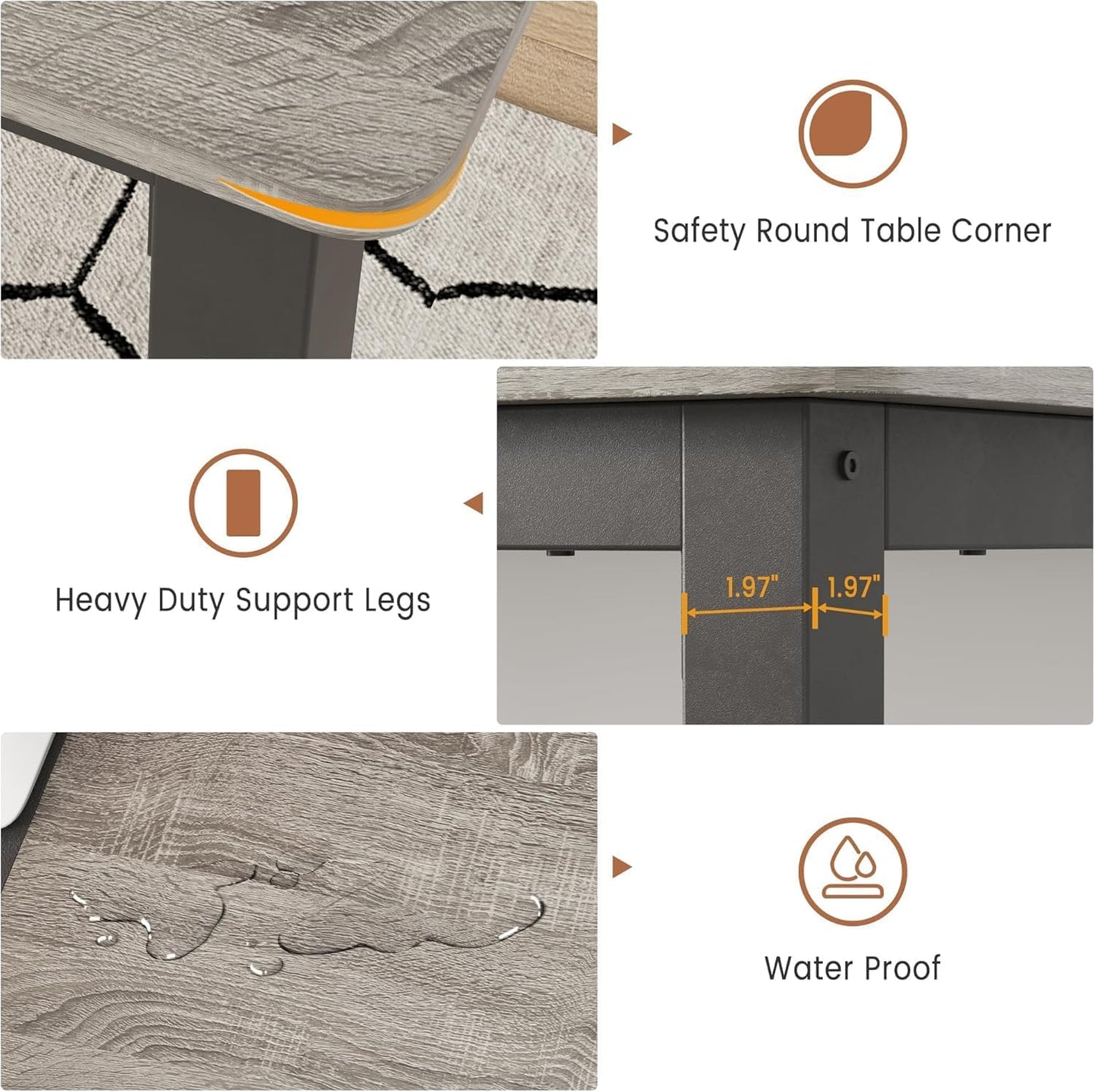 GarveeHome 70.8in Industrial Dining Table for 6, Wooden Long Dinner Table with Mortise Tenon Design, Kitchen Table with Sturdy Metal Legs, for Dining Room Home Office Living Room, Grey