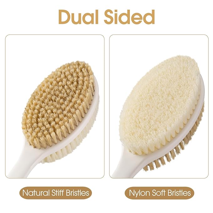Body Scrubber Anti Slip for Shower, Shower Brush Long Handle with Stiff and Soft Bristles, Body Wash Exfoliating Back Scrubber for Bath or Dry Brushing Body Brush(Orange)